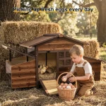 Chicken Coop with 2 Nesting Boxes, Large Outdoor Wooden Chicken Hen House Cages for 2 Chickens, Easy Clean Poultry Hutch for Bac 6