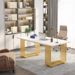 Tribesigns Modern Office Desk, 70.9" Wooden Computer Desk,Executive Desk with Gold Metal Legs, Large Workstation Home Office 2