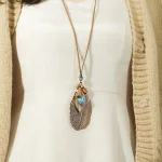 Retro Trendy Boho Long Neckalce Women Fashion Elegant Turquoise Shell Pendant Brown Pendent Necklaces Jewelry 3