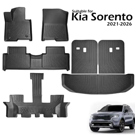 All Weather Floor Mats Cargo Liner for 2021 - 2025 2026 Kia Sorento Hybrid TPE Car Trunk Mat with Backrest Pad PHEV & HEV