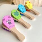 Kids Cartoon Wooden Castanets Bells Music Instruments Baby Clapper Handle Musical Instruments Toys Educational Toys For Children 3