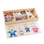 QWZ Little Bear Change Clothes Children's Early Education Wooden Jigsaw Puzzle Dressing Game Baby Puzzle Toys For Children Gift 5