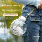 Transparent Sphere Pet Carrier with Gold and White Straps Portable Outdoor Breathable Travel Carrier for Hamster Guinea Pig Rept
