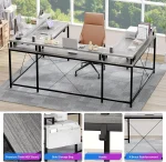 U Shaped Gaming Desk with Monitor Stand Storage Shelves, Corner Computer Desk with 2 Power Outlet Adjustable RGB Color LED Light 5
