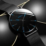 Fashion Mens Business Black Watches Luxury Stainless Steel Ultra Thin Mesh Belt Quartz Men Wrist Watch Casual Classic Male Watch 2