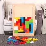 1 Set Wooden Blocks Puzzle Brain Teasers Toy Tangram Jigsaw Intelligence Colorful 3D Russian Blocks Montessori Educational 2