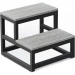 Metal Iron & Wood 2-Step Stool Sturdy Rise Footstool for Kids Household Multi-function Ladder Entryway Shoe Stool & Organizer 6