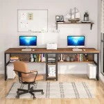 Tribesigns Two Person Desk with Bookshelf, 78.7 Computer Office Double Desk for Two Person, Rustic Writing Desk Workstation 6