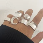 925 Sterling Silver Rings for Women Couple Minimalist Handmade Simple Wide Moon Ring Set Party Jewelry Gift Prevent Allergy 2