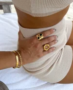 Uworld Top Quality Geometric Wide Stainless Steel Ring 18K Gold Color Waterproof Fashion Minimalist Statement Charm Jewelry Wome 3