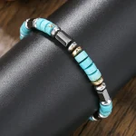 Fashionable turquoise black stone bead bracelet handmade elastic rope bracelet perfect gift for Christmas accessories 2