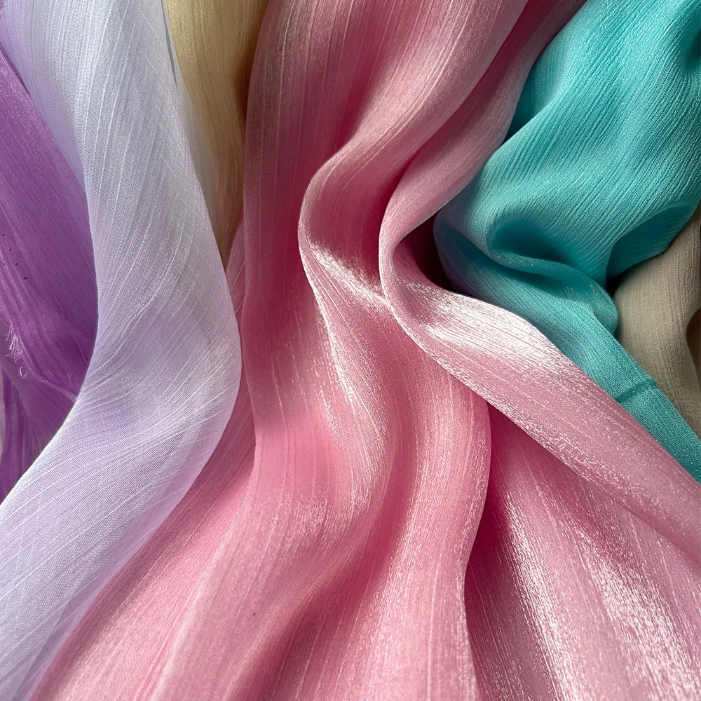 Silver Silk Sheer Crepe Chiffon Fabric Thin Crinkled Shiny Tulle For DIY Sewing Costume Shirts Wedding Party Backdrop Decoration Silver Silk Sheer Crepe Chiffon Fabric Thin Crinkled Shiny Tulle For DIY Sewing Costume Shirts Wedding Party Backdrop Decoration
