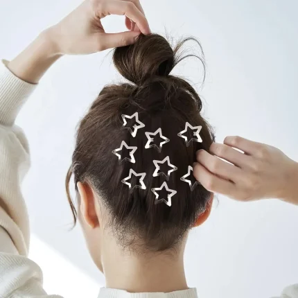 Silver Star Hair Clips Set for Girls -  Metal Snap Barrettes with Shiny Jewel Hair Grips Fashionable Hair Accessories