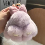 Plush Key Chains Bag Hanging Pendant Car Key Ring Mini Rabbit Hair Bow Bag Strap Cute Bunny Couple Keychain 4
