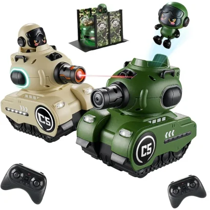 Remote Control Battle Tanks RC Tank with Infrared System Shoots HP Station Military Army Toys for 6-12 Year Old Boys Girls 2 Pa