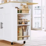 Kitchen Island with Storage, Rolling Kitchen Island on Wheels with Drop Leaf, 3 Open Spice Rack Shelf, Door Cabinet, Drawer 5