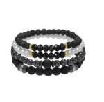 4Pcs/Set Black Gall Stone Volcanic Stone Wood Beads Multi-layer Men's Combination Elastic Bracelet For Couple Friends Jewelry 5
