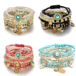 6Pcs/set Bohemian Evil Eye Bracelet Set For Women Fatima Hand Heart Charm Beaded Rope Chain Bangle Female Jewelry Gift