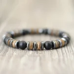 New Vintage Men Bracelet Stone Natural Wooden Braclet Homme Hematite Tiger Eyes Braslet Coconut Bead Brazalete Pulsera Hombre 6
