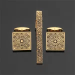Classic men's French shirt cufflinks tie clip set high-quality metal love rose print clip cuffs buttons suit accessories jewelry