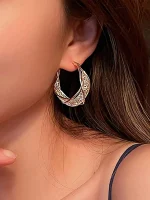 Gorgeous Intertwined Gold Color Hoop Earrings With Intricate Mesh Stylish Style Earrings For Women Party Gift Jewelry 4