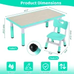 Rectangle Kids Table with 6 Chairs Set, Height Adjustable Toddler Multi Activity Table Set, Arts&Crafts Desk for Girls, 2-10 old 3