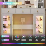 White Glass Top Vanity Desk with Lighted Mirror And RGB Cabinet 3 Drawers Makeup Vanity with Built-in Lighting Customized 6