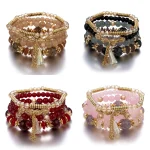 4Pcs New Tassel Charm Beads Bracelet Set For Women Colorful Glass Beaded Chain Bangle Men Bohemian Jewelry
