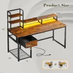 Computer Desk with Hutch and Drawers,Reversible Home Office Desk with Monitor Shelf, Gaming Desks with Power Outlets, Customized 3