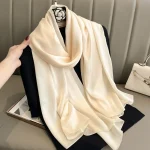 90*180cm Fashion Luxury Solid Color Silk Scarf Women Soft Smooth Scarves Head Wrap Hijab Outdoors Muffler Long Shawl Beach Towel 3