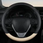 1PC New PU Leather Splicing Leather Anti-slip Wear Four Seasons Universal Steering Wheel Cover Black pink 3