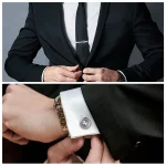 Luxury Cufflinks Tie Clip Set Man Shirt Cufflinks For Mens Wedding Guests Gift Blue Horse Men Cuffs Tie Clips Copper Wed Jewelry 6