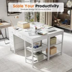 47-Inch Computer Desk with 6 Drawers and Storage Shelves, Home Office Gaming Study Table for Bedroom Living Room 5