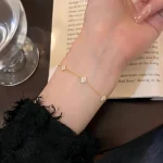 New Stainless Steel Zircon Necklaces for Women 18K Gold Plated Four Leaf Grass Collar Chain Necklace Luxury Jewelry Gift 4
