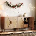 Rattan Buffet Cabinet, 2-Door Decorative Side Cabinet For Living Room Dining Room Entryway 6