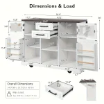Rolling Kitchen Island On 4 Wheels With Drop Leaf, Power Outlet, Cross Barn Doors & Visual Glass Door For Kitchen, Dining Room 6