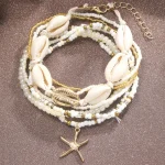 7pc/set Bohemian Rice Beads Starfish Pendant Anklet Set Fashion Summer Beach Sea Shell Multilayer Ankle Bracelet On Foot Jewelry 5