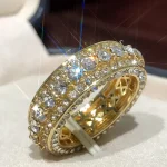 14 k Gold color Gold Full Diamond Round Ring for Women Men Wedding Engagement Party Accessories Gift  Jewelry Rings 2021 Trend 2