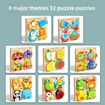 Montessori Cartoon 3D Wooden Puzzle Animal Traffic Jigsaw Toys for Kids Early Learning Educational Cognitive Game Children Gifts 3