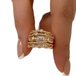 2025 New Stainless Steel 18 K Gold Plated Sun Rings for Women Natural Stone Inlaid in Hollow Metal Texture Ring Trendy Jewelry 6