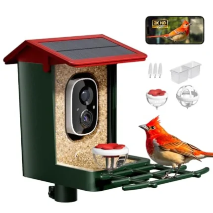 Smart Bird Feeder with Camera Solar Powered 2K HD Video AI Bird Species Identification Instant Arrival Alerts Weatherproof Desi