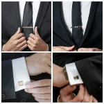 4 Sets Tie Clips & Cufflinks Set With Box Wedding Guests Gift Man Shirt Cufflink Pisa Ties For Men Luxury Men's Gift For Husband 6
