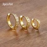 3 PCS/Set Simple Stainless Steel Crystal Small Hoop Earring Women Tiny Gold Color Cartilage Piercing Earring Minimalism Jewelry 4
