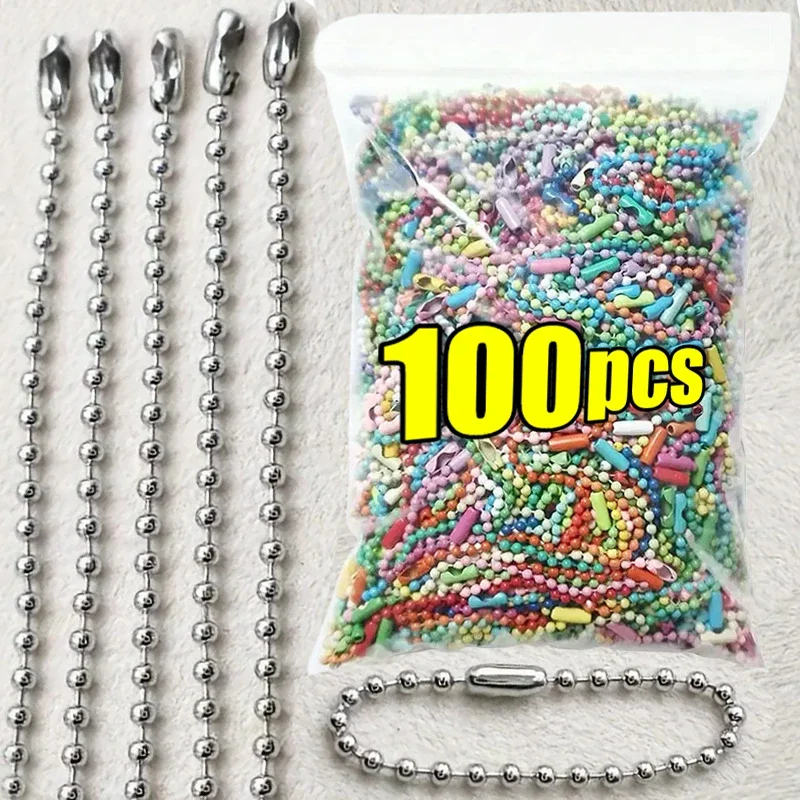 10/100pcs DIY Ball Bead Chains Sliver Colorful Key Chain Dolls Label Hand Tag Connector for Jewelry Making Pendant Accessorise 10/100pcs DIY Ball Bead Chains Sliver Colorful Key Chain Dolls Label Hand Tag Connector for Jewelry Making Pendant Accessorise
