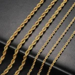 2-6MM Gold Color Twisted Rope Chain Necklace Stainless Steel Never Fade Waterproof Choker For Men Women Fashion Jewelry 3