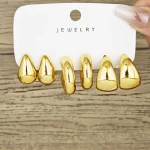6pcs Chunky Gold Plated Waterdrop Hoop Earring Set For Women European and American Minimalist Smooth Circle Drop Earring Jewelry 2