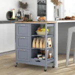 Kitchen Island with Storage, Kitchen Trolley on Wheels with Drawers & Open Shelves, Rolling Mobile Kitchen Island, Customized 2