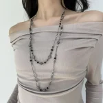 Bohemian Double-layer Flower Necklace Long Beaded Sweater Chain Y2K Style Stackable Geometric Necklace 5