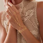 Minimalist Thin Chain Connected Finger Ring Bracelets for Women Multilayer Vintage Ball Beads Link Bangles Party Elegant Jewelry 2