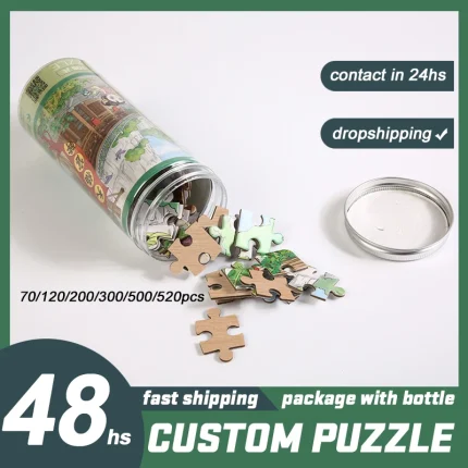 Photo Custom Wooden Personalized Jigsaw Tube Puzzle Picture DIY Kids Toy Decoration Collectiable Gift Present Christmas Bottle